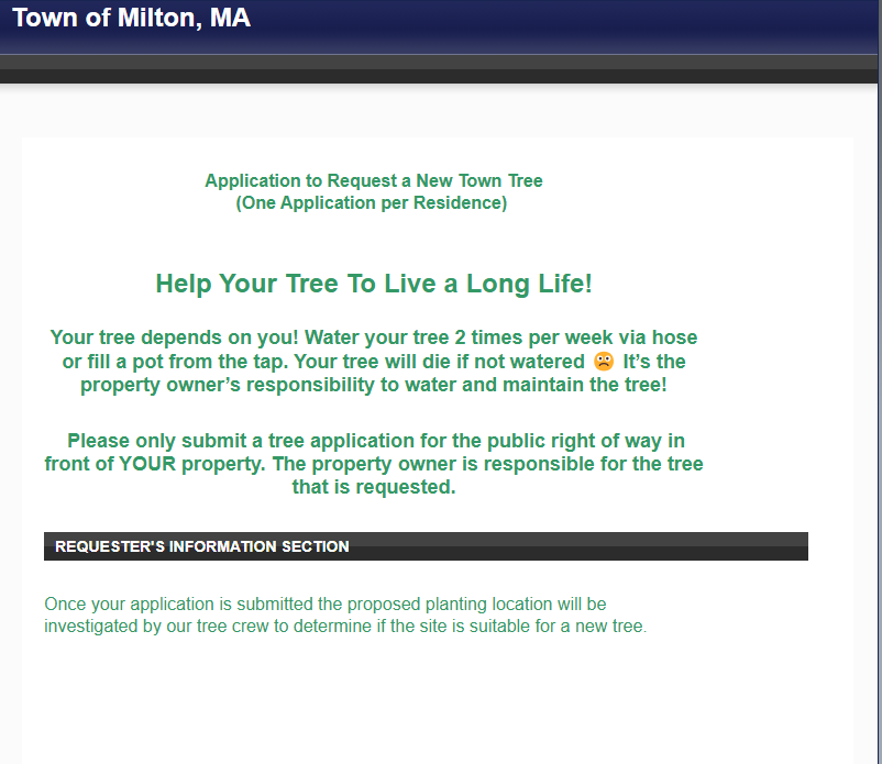 Shade Tree Request Form