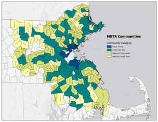 Map showing MBTA Communities by Category
